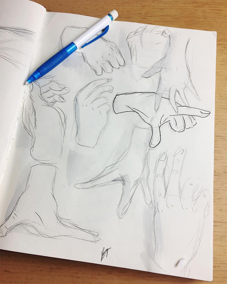 Drawing practice with hands