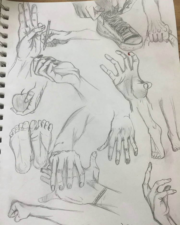 Various hand sketching poses