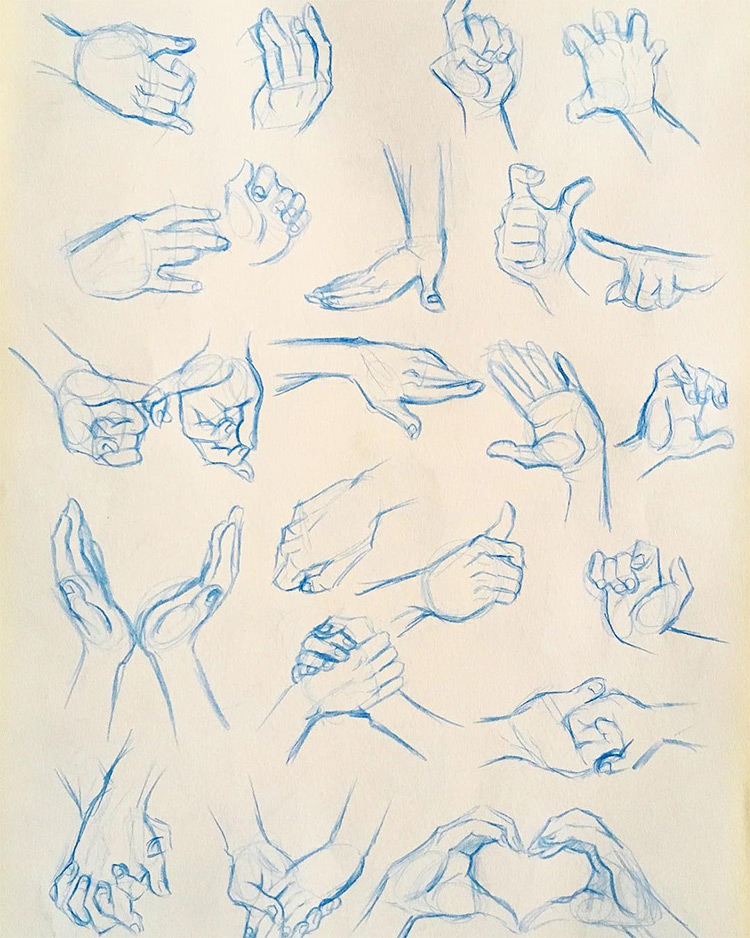 Blue pencil hand drawings sketches