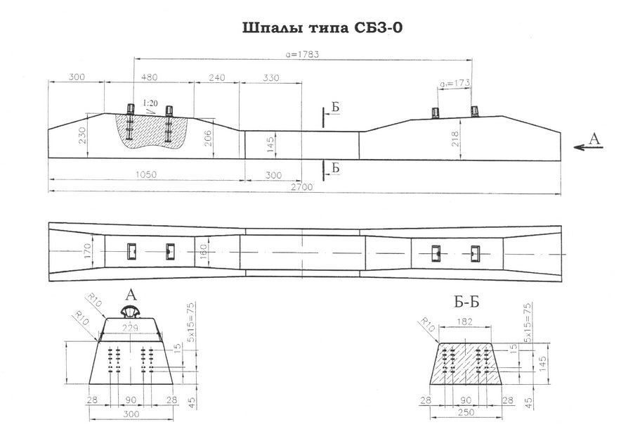 Железобетонная шпала размеры чертеж