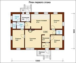 Часть проекта, представленная в виде плана размещения комнат с указанием их площадей