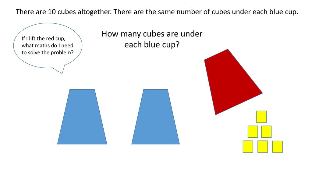 How many cubes are under each blue cup