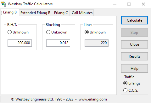 Westbay Traffic Calculators - Erlang B