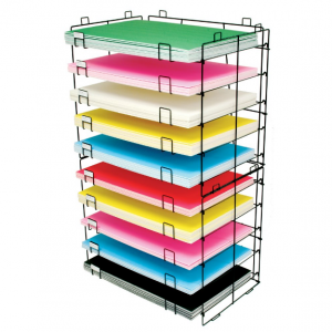 rack with multi colored foam board